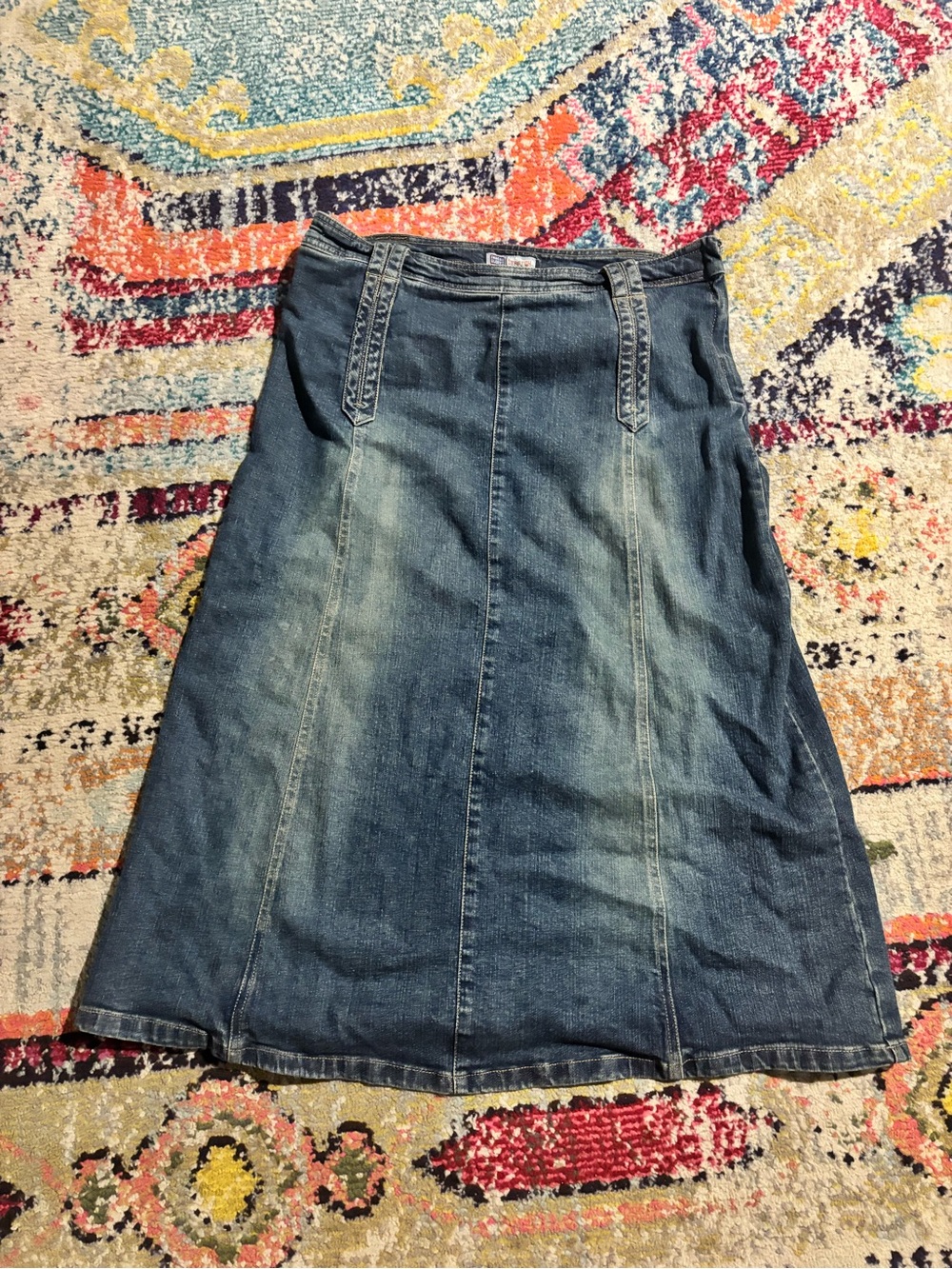 Vintage Faded Glory Denim A-Line Midi Skirt in Medium Blue